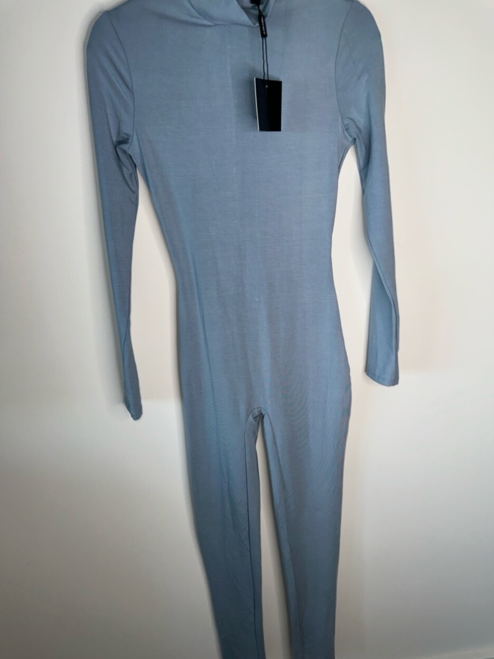 JLUXLABEL Pale Blue Ribbed Mock-Neck Jumpsuit